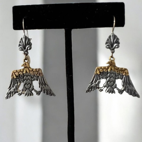 Elegant Two-Tone Eagle Dangle Earrings - Picture 1 of 2